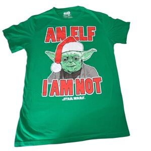 Star Wars Yoda "An Elf‎ I Am Not" Green Christmas Graphic Tee Mad Engine Men's L
